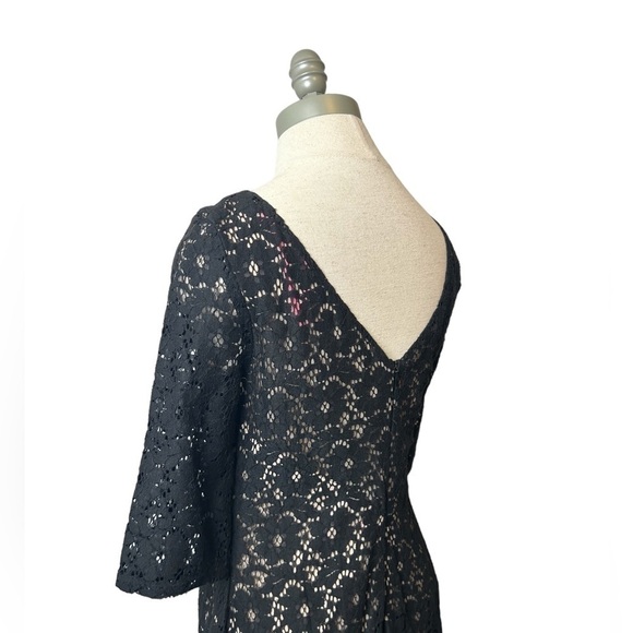 BETSEY JOHNSON Black Lace Overlay Nude Ruffle Cotton Fit & Flare Dress Size 6 - Picture 11 of 16